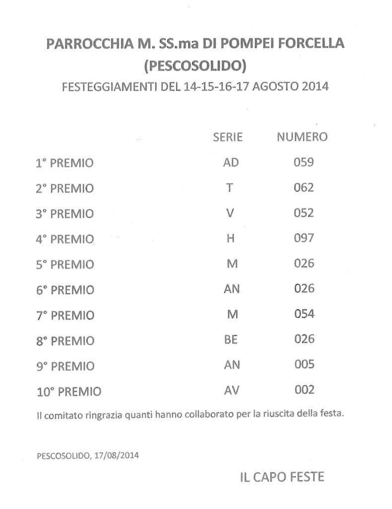 LOTTERIA FESTA FORCELLA